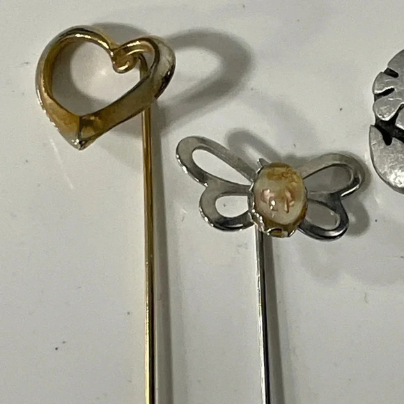 Vintage Lot of 4 Hat Pins Floral Sweden Wood Metal - Picture 2 of 5